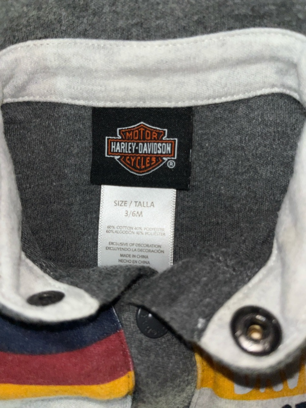 Harley-Davidson Gray Polo Baby Bodysuit Size 3/6 Months - Picture 2 of 6
